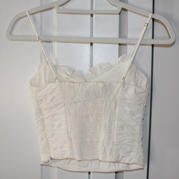 ZARA White Ruched Draped Poplin Top with Smocked Back | Small - Picture 8 of 10